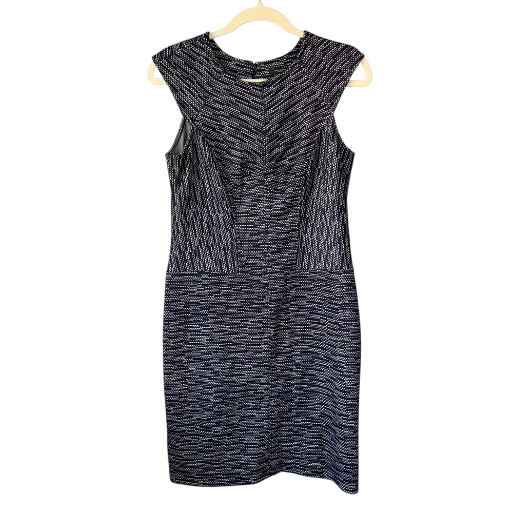 Ann‎ Taylor Sheath Dress Career Work Wear Sleeveless Navy Blue White Size 6